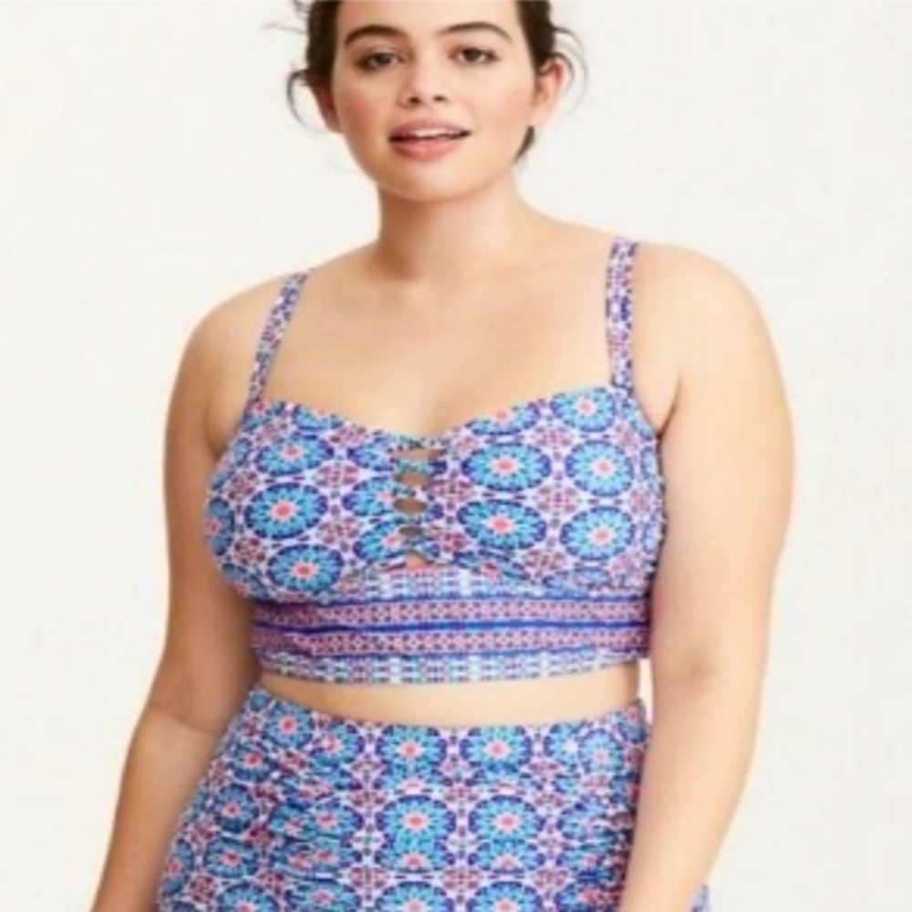 Geometric Multicolor Torrid Strapless Swimsuit